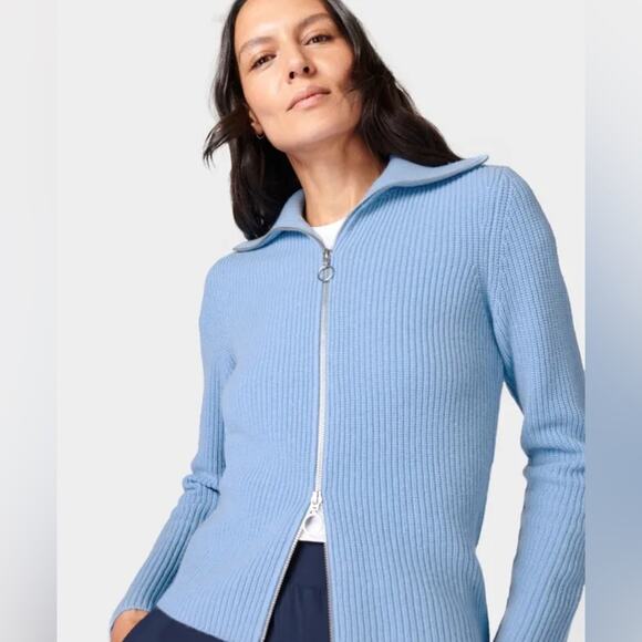 Sweaty Betty Riley Wool Cashmere Zip Up Sweater Blue Knit Size 10 US - Picture 1 of 7